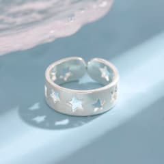 Anillo ajustable estrella calada baño plata / unidad 0