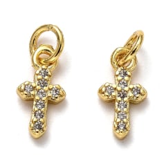 Dije colgante mini cruz 6x12 mm zircón baño de oro / unidad 0