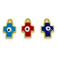 Dije esmaltado cruz ojo nazar baño de oro / unidad 0