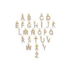 Letras colgantes abecedario 8.5 mm zircones baño de oro / unidad 0