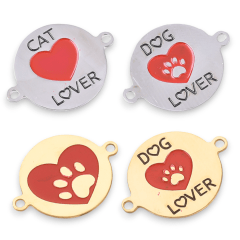 Dije conector perro gato Cat Dog lover acero / unidad 0