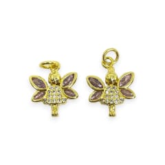 Dije colgante hada madrina 16 mm zircón baño oro / unidad 0