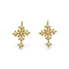 Dije colgante mini cruz perlas 10x16 mm zircón baño de oro / unidad 0