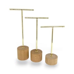 Set 3 exhibidores aros zarcillos pendientes metálico madera dorado 0