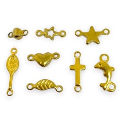 Dije conector mini corazón estrella cruz acero dorado / unidad 0