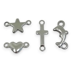 Dije conector mini corazón estrella cruz acero plateado / unidad 0