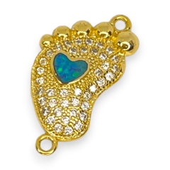 Dije pie bebé corazón zircón baño de oro / unidad 3