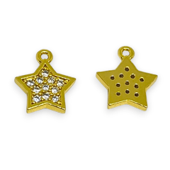 Dije colgante mini luna estrella rayo baño de oro zircón / unidad 2