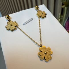 Collar y aros aretes trébol conjunto acero / set 0