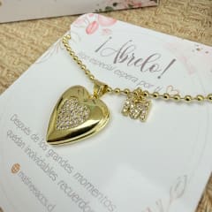 Collar con relicario corazón inicial dos fotos personalizado para regalo / unidad 0