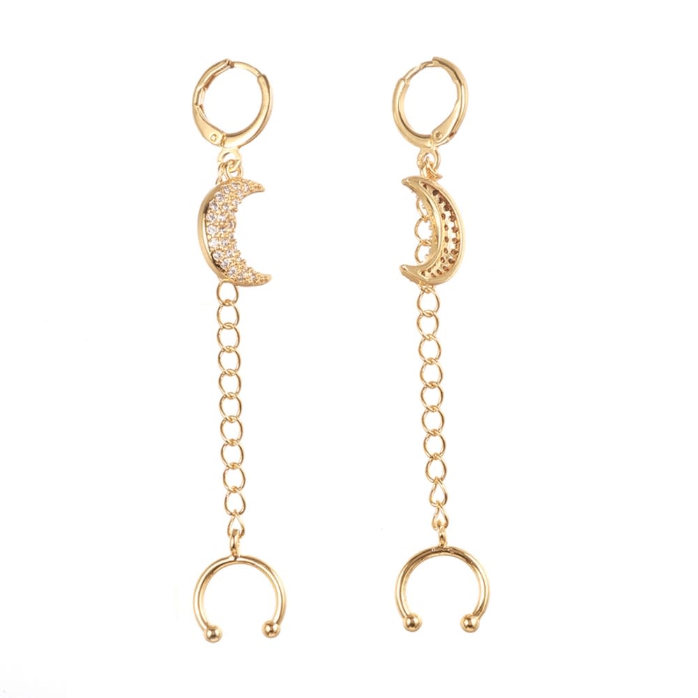 Ear cuff aros solitarios Luna largo baño de oro / unidad2