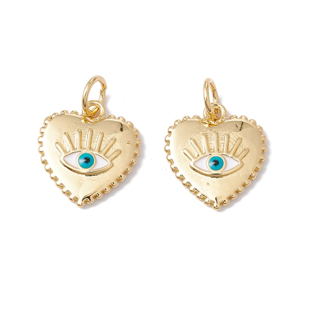 Dije esmaltado corazón con ojo turco baño de oro / unidad4