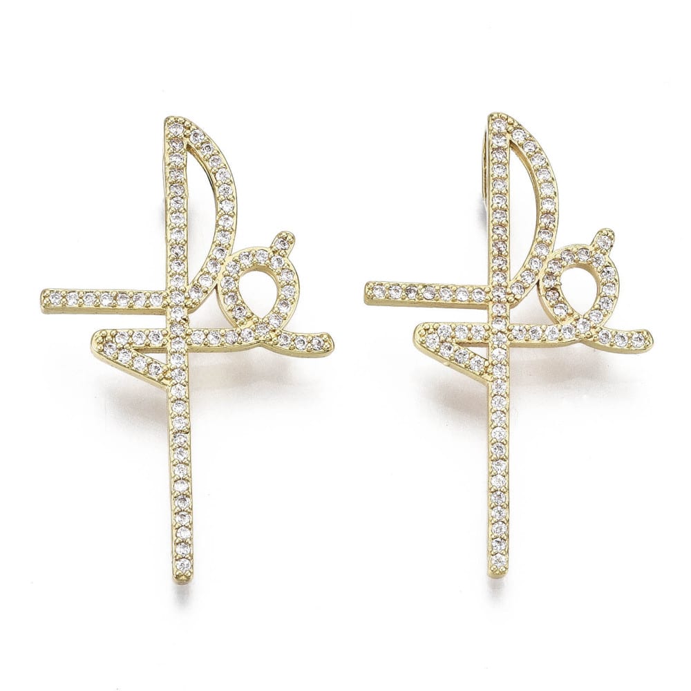 Dije pasador maxi cruz fe baño de oro zircón / unidad1
