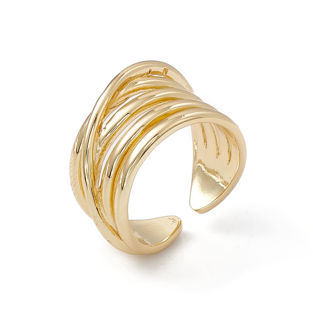 Anillo ajustable de lineas grueso baño de oro / unidad4