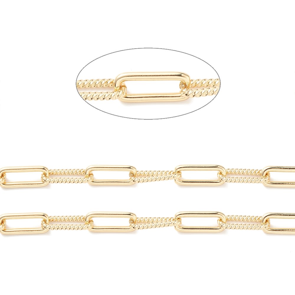 Cadena eslabón clip liso texturizado baño de oro / metro3