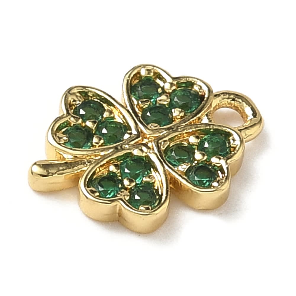 Dije colgante trébol verde 11 mm zircón baño oro / unidad1