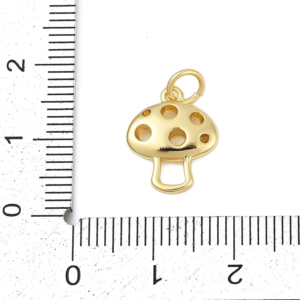 Dije colgante hongo suerte 14 mm baño oro / unidad3