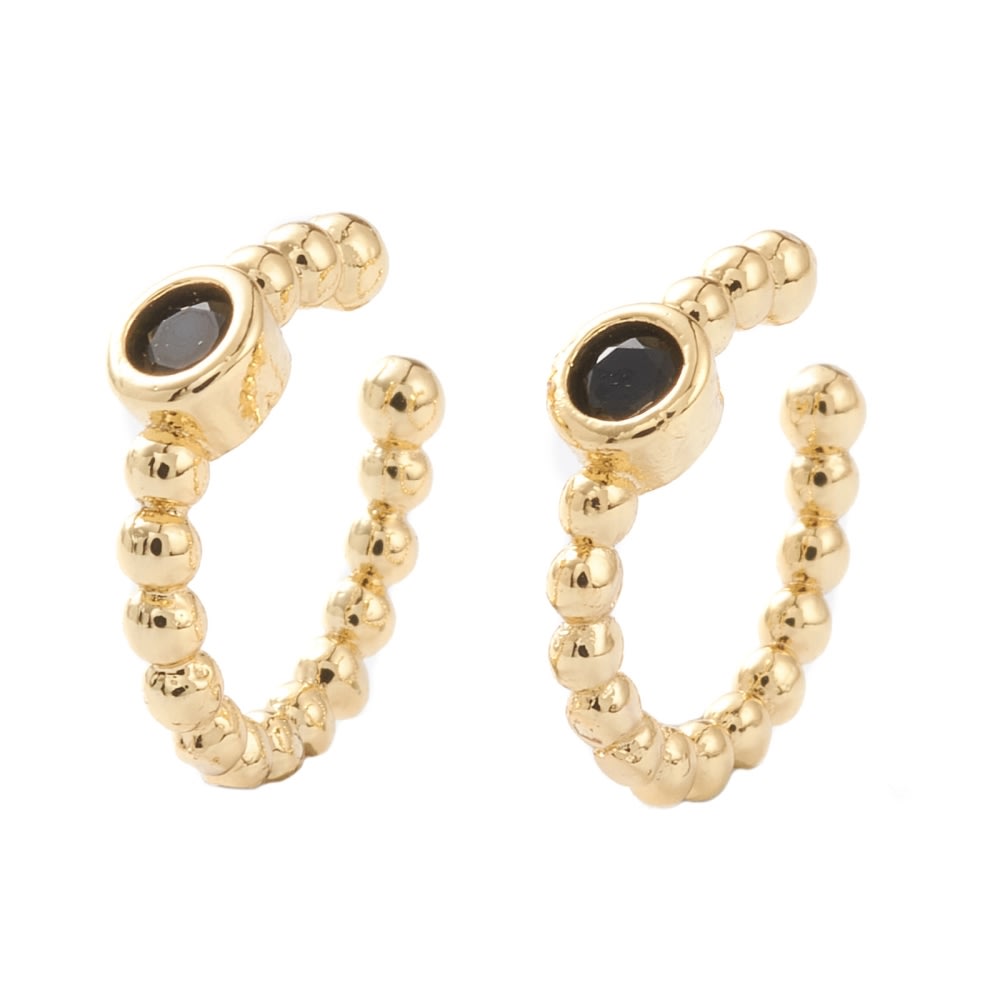 Ear cuff solitarios balines zircón negro baño de oro / unidad2