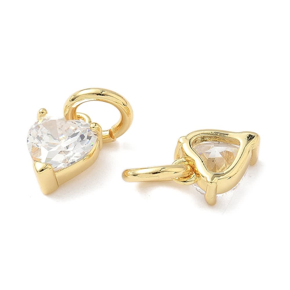 Dije colgante corazón zircón 11.5 mm baño oro / unidad2