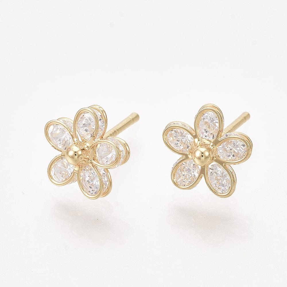 Aros topo topito flor zircón 9 mm baño oro / par1