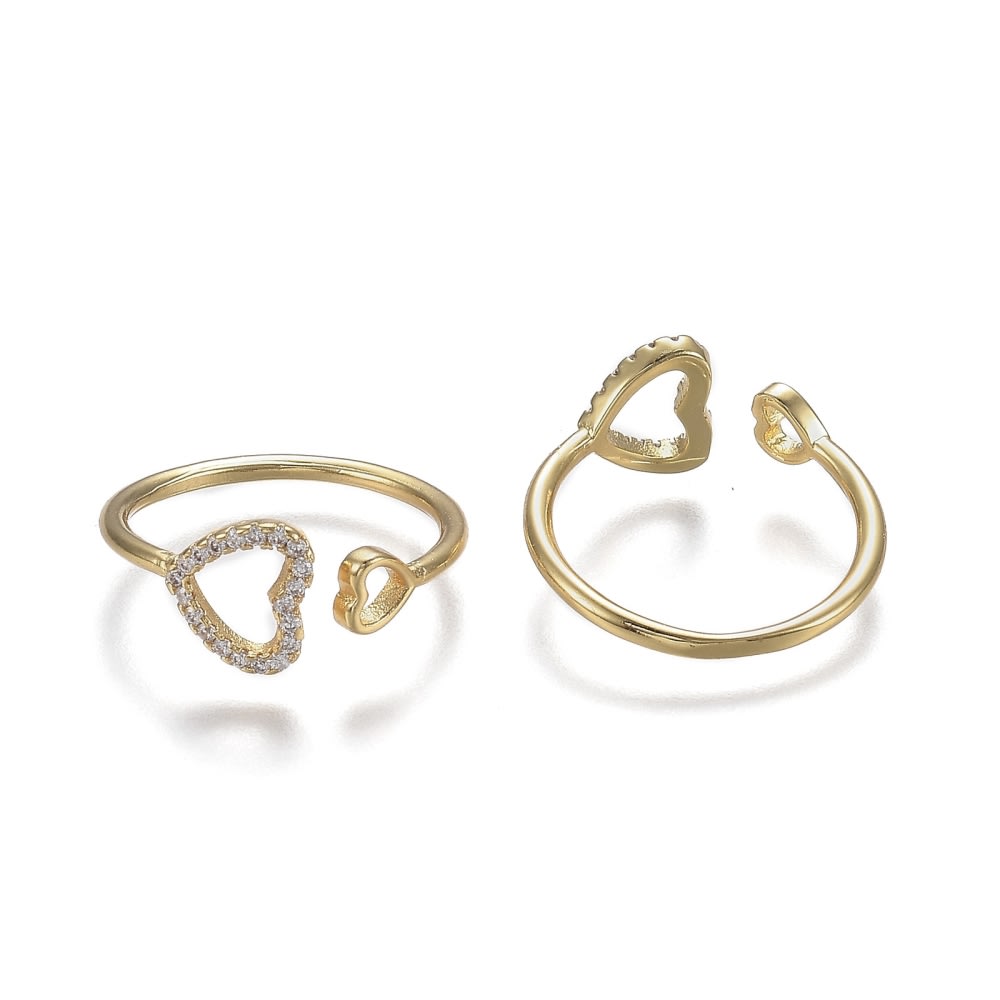 Anillo ajustable corazón doble baño de oro / unidad5