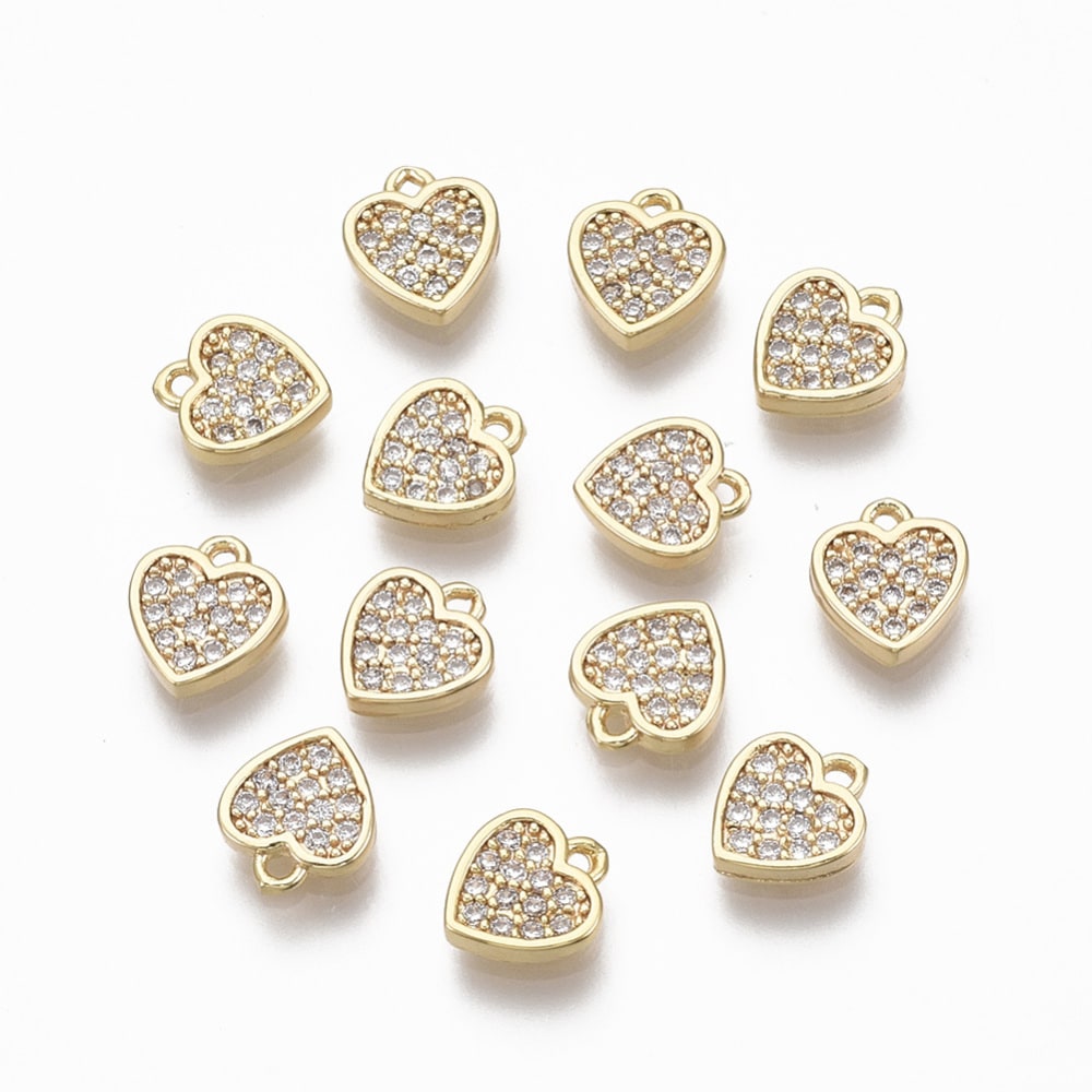 Dije colgante mini corazón 7.5 mm baño de oro zircón / unidad1