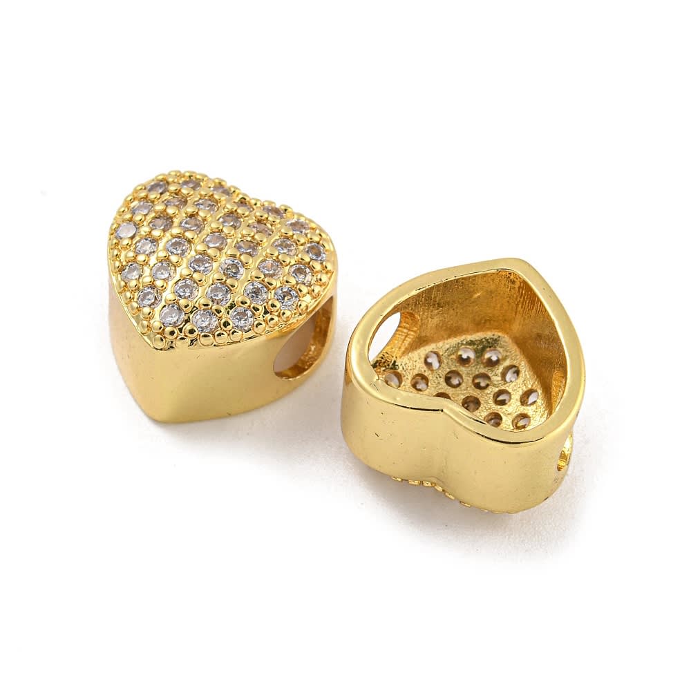 Pasador europeo charm corazón 12 mm zircón baño oro / unidad2