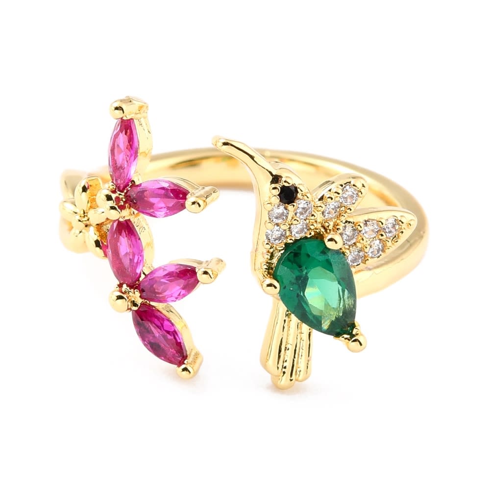 Anillo ajustable colibrí pica flor baño oro zircón / unidad3