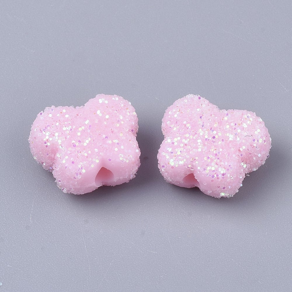 Cuentas plásticas con brillantina corazón estrella esfera / 24 uds3