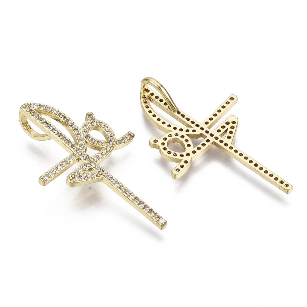 Dije pasador maxi cruz fe baño de oro zircón / unidad3
