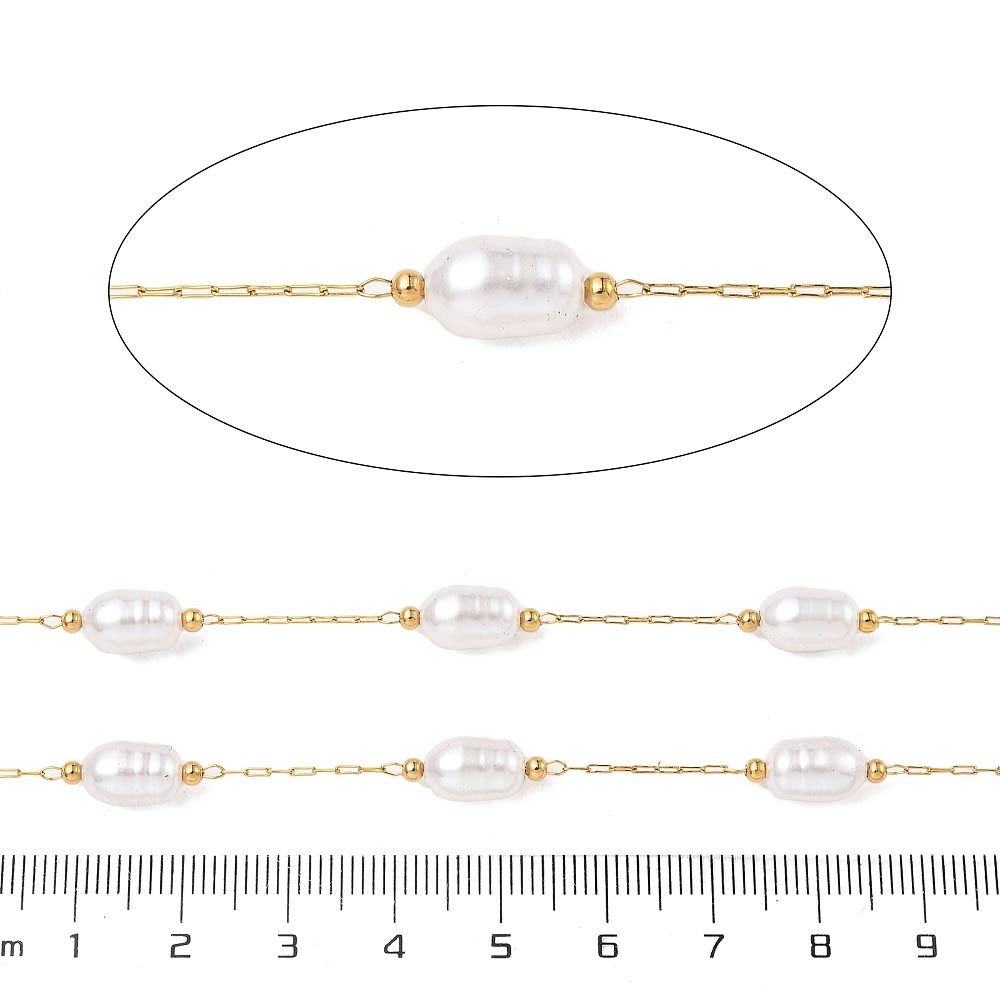 Cadena mini clip con perlas sintéticas acero dorado / metro3