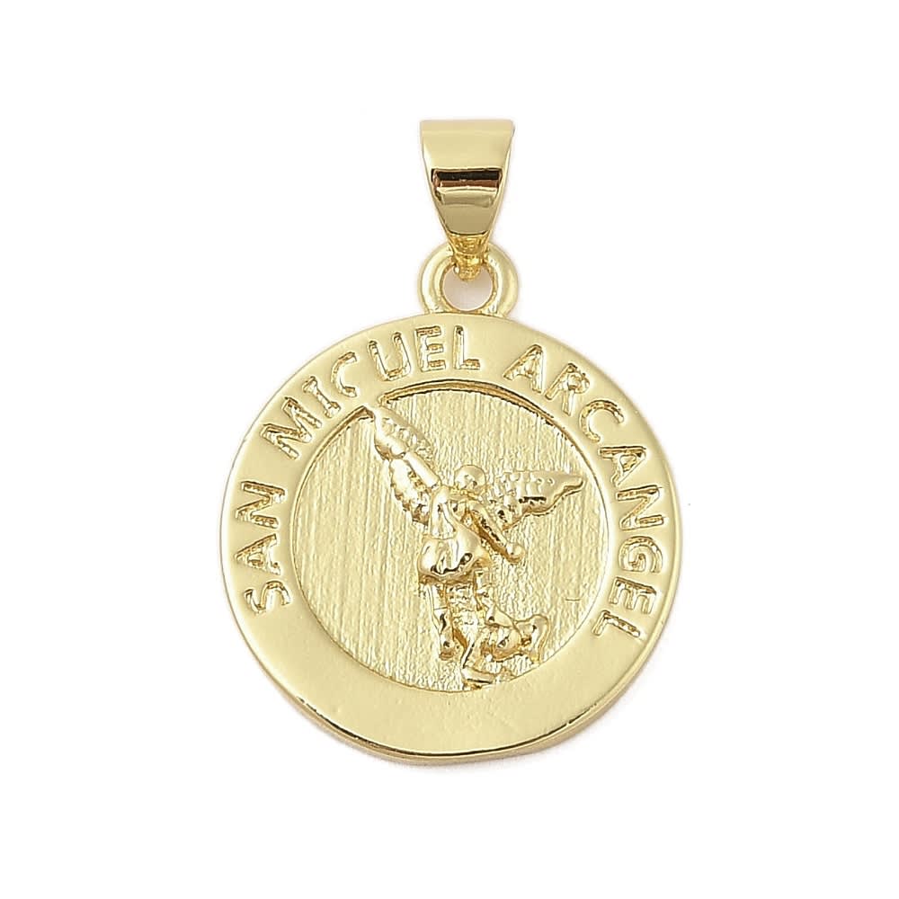 Dije colgante medalla San Miguel Arcángel 20 mm baño de oro / unidad1