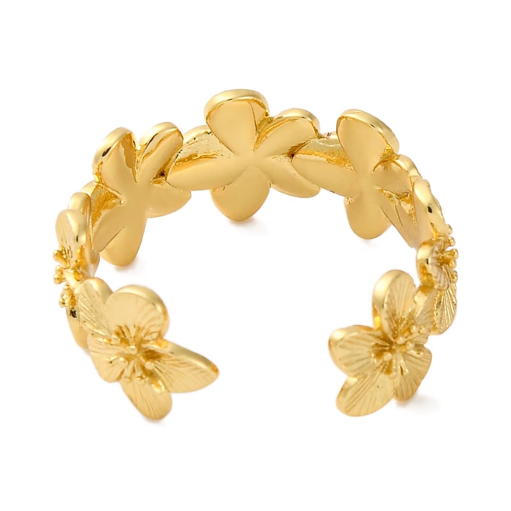 Anillo ajustable flores hawaianas baño de oro / unidad3