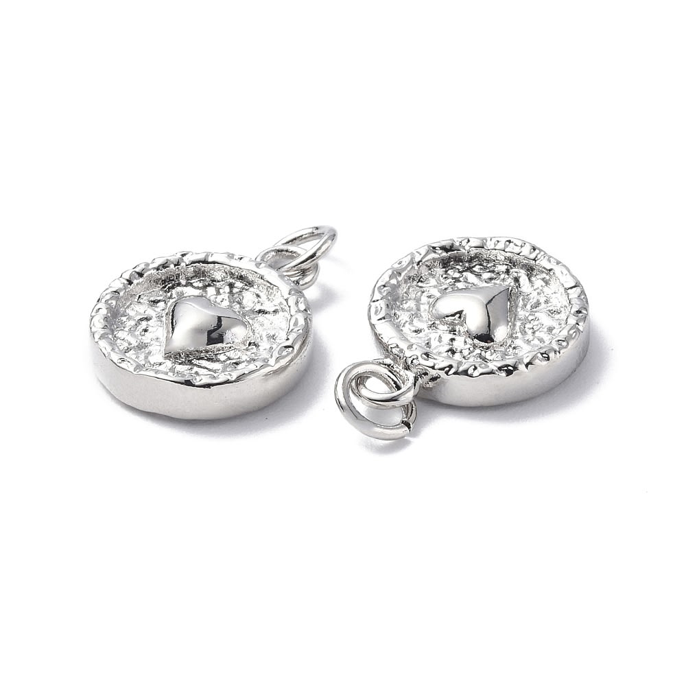 Dije colgante círculo corazón relieve 17 mm baño oro / unidad5