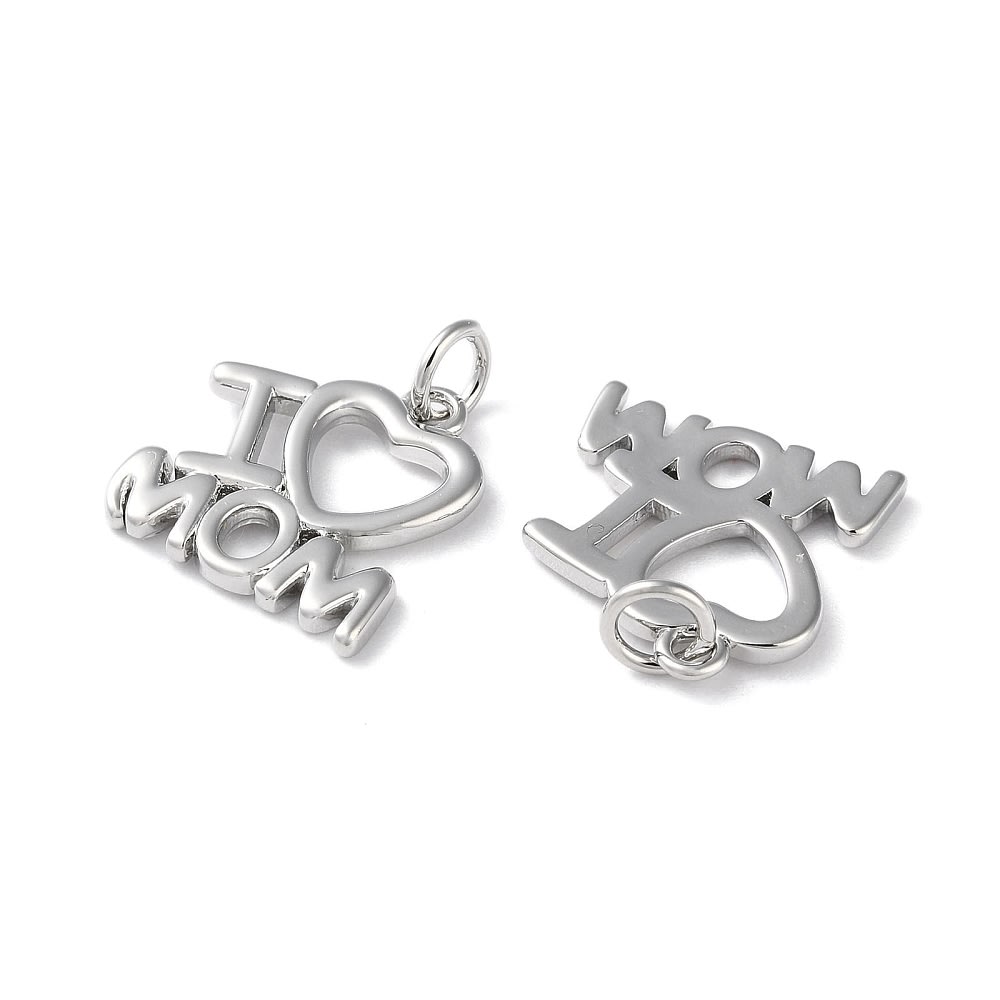Dije colgante I love mom mamá madre 14.5 mm plateado / unidad2