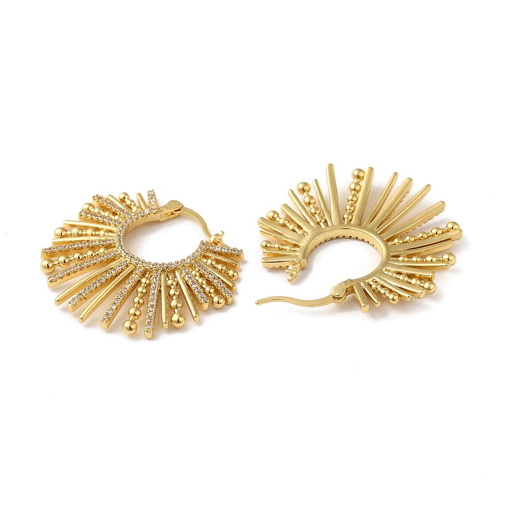 Aros argollas aretes rayos de sol zircones 30 mm baño oro / par2