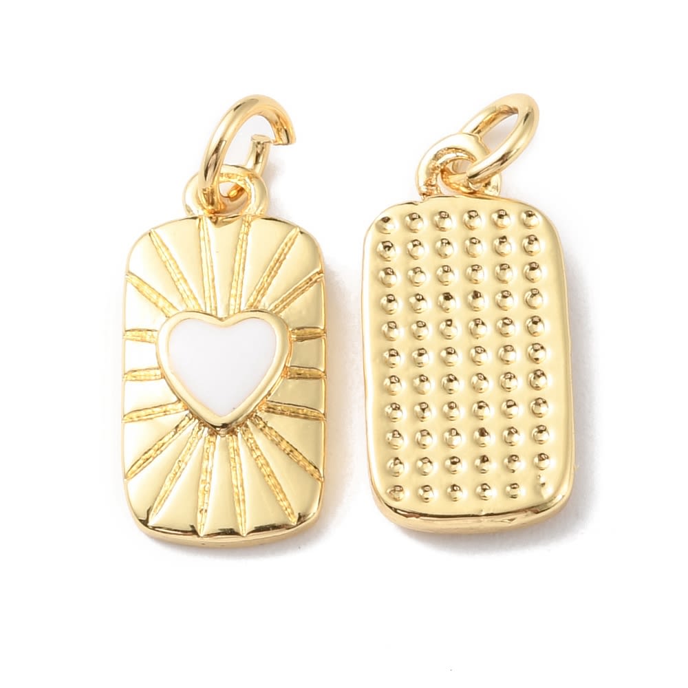 Dije colgante esmaltado rectangular corazón 16.5 mm baño de oro / unidad2