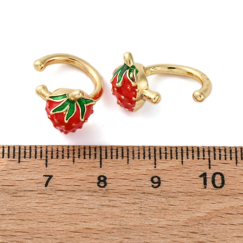 Ear cuff aros solitarios frutilla fresa esmaltada baño oro / unidad2