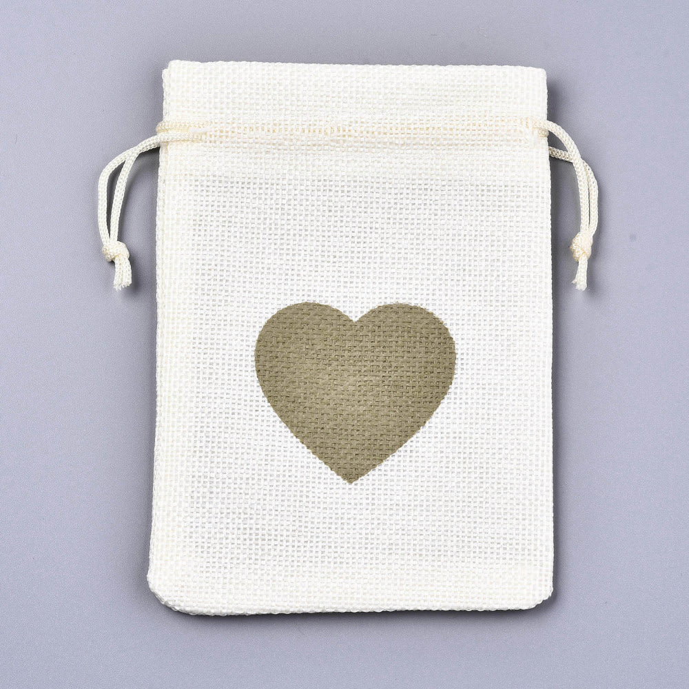 Pack bolsa arpillera tela 14x10 cm corazón verde / 5 uds4
