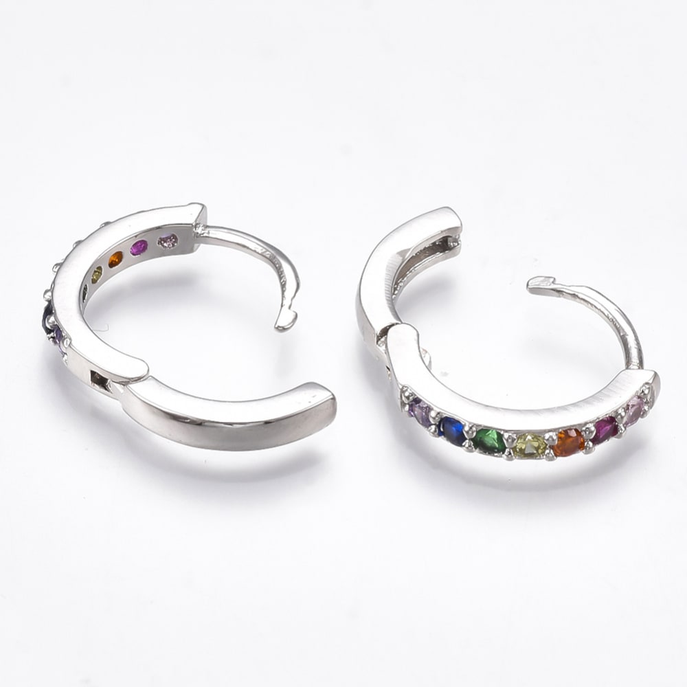 Argollas Huggie 14 mm con zircones Dorado plateado / par4
