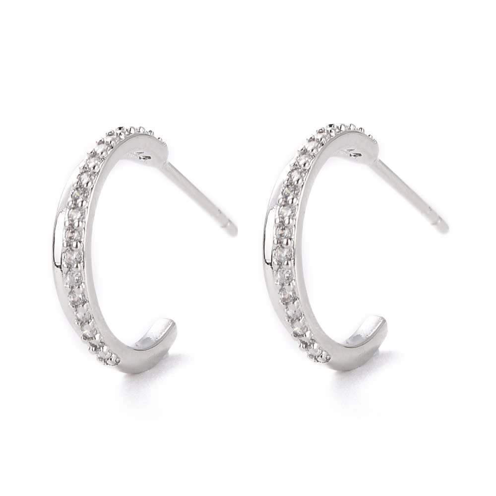 Aros argollas aretes tipo C zircón baño de oro platino / par5