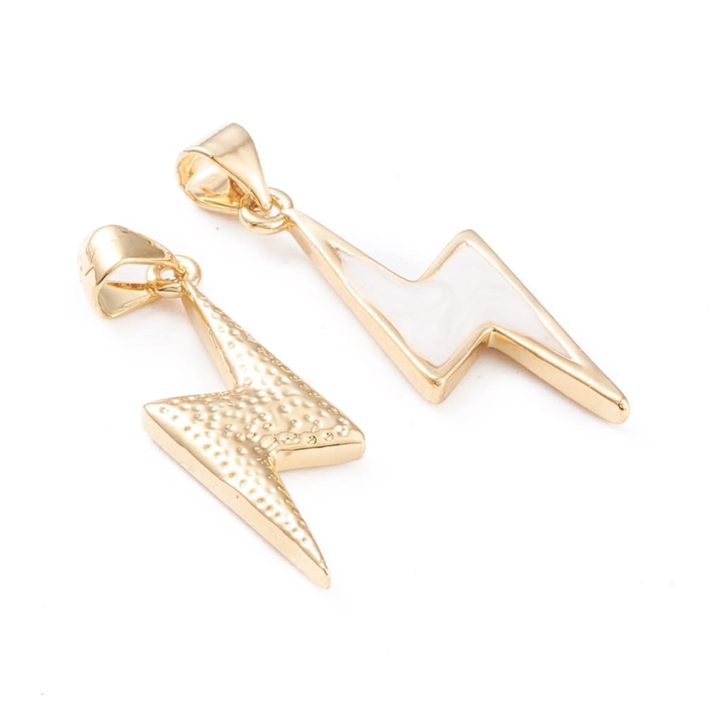 Dije colgante esmaltado rayo blanco 27.5 mm baño oro / unidad2