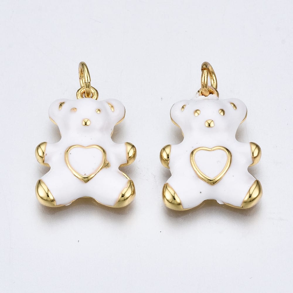 Dije colgante esmaltado osito corazón 18 mm baño oro / unidad1