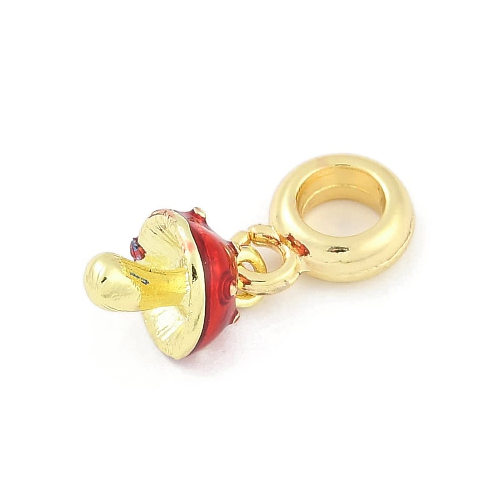 Colgante europeo charm hongo rojo suerte 23 mm baño oro / unidad2