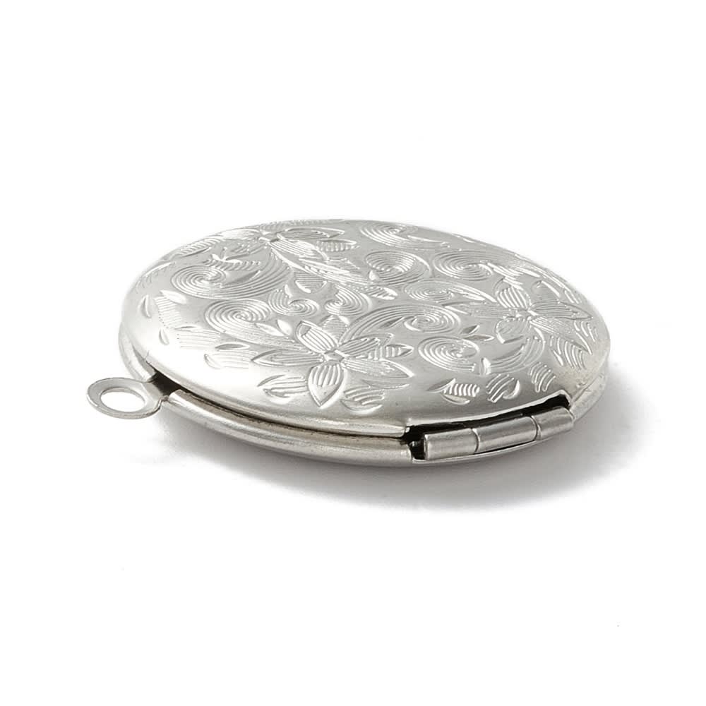 Relicario foto portafoto locket redondo flor acero plateado / unidad6