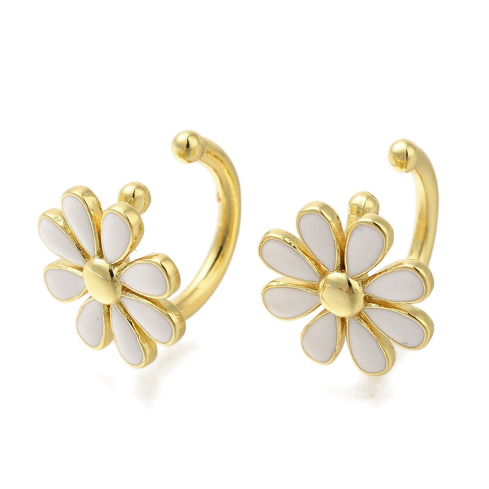 Ear cuff aros solitarios margarita blanca 14 mm baño oro / unidad1