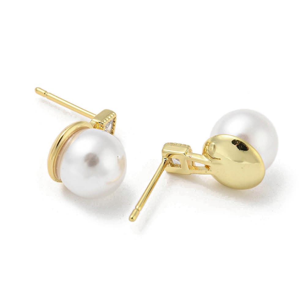 Aros topo topito perla punto de luz 15 mm baño oro / par2