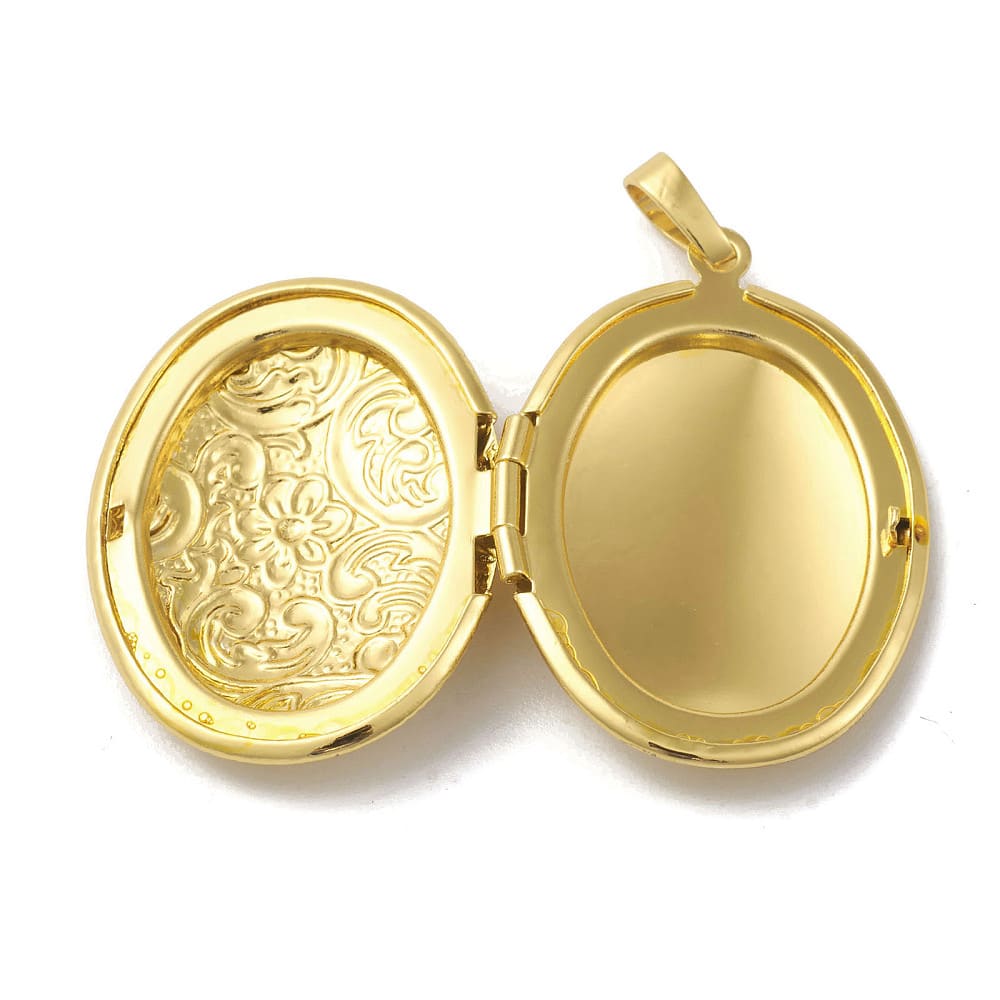 Relicario foto portafoto locket ovalado flores Baño de Oro / unidad6