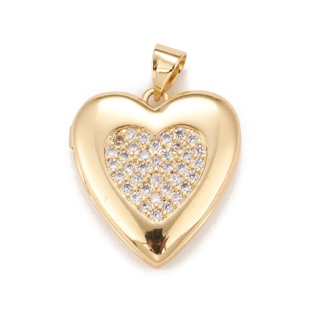 Relicario foto portafoto corazón 20.5 mm zircón baño oro / unidad1
