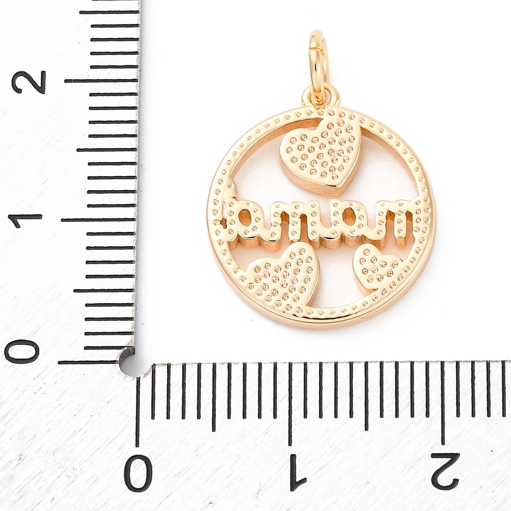 Dije colgante círculo corazones mamá 17 mm baño oro / unidad3
